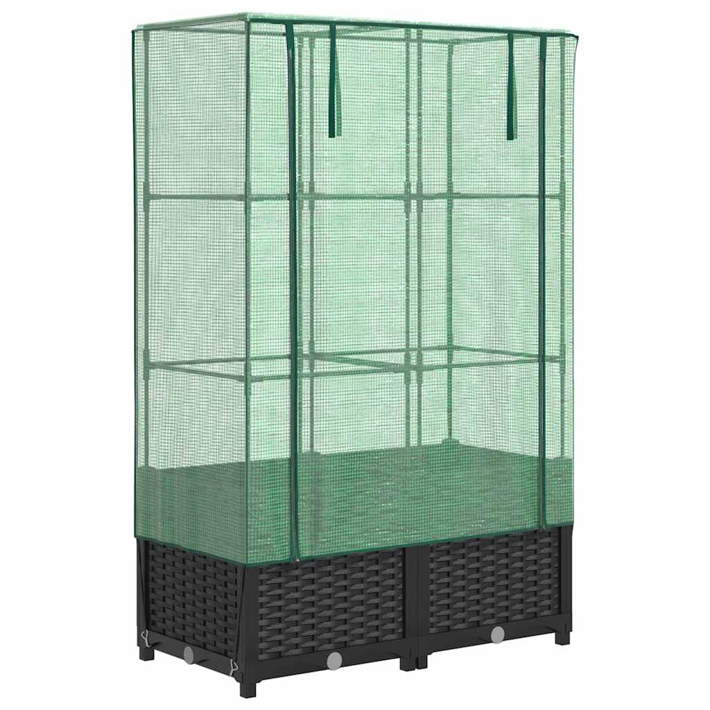 højbed med drivhusovertræk 80x40x138 cm rattan-look