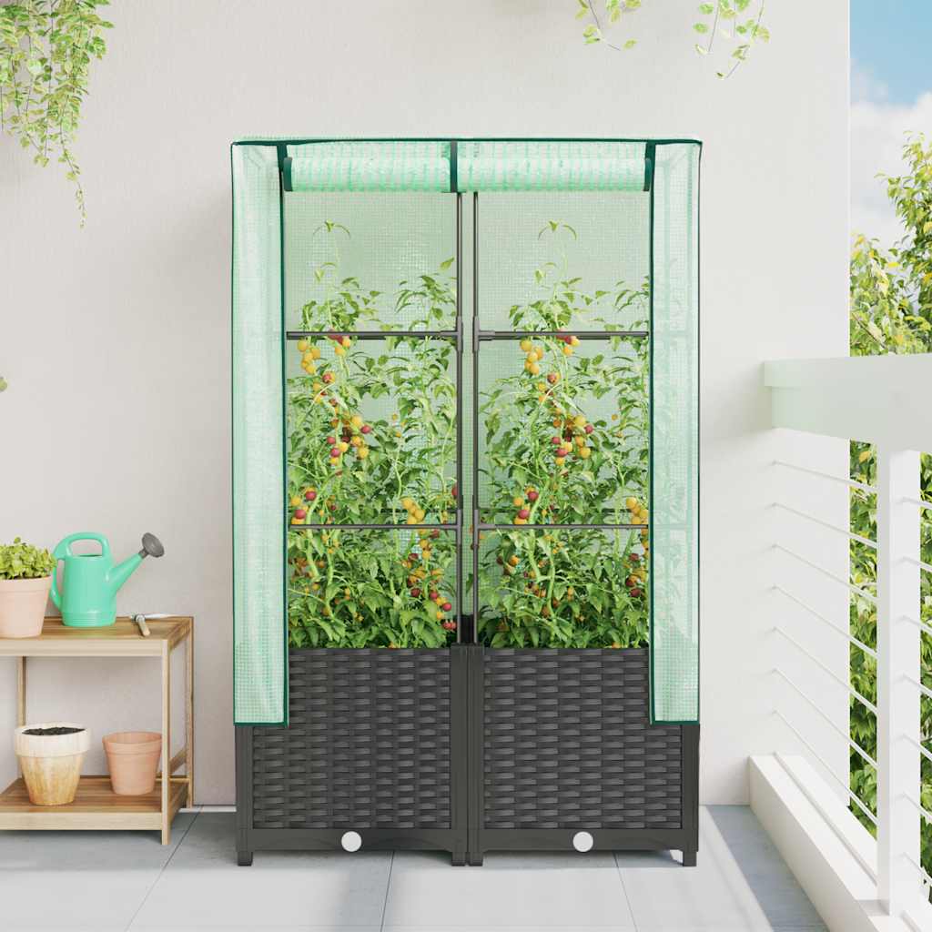højbed med drivhusovertræk 80x40x138 cm rattan-look