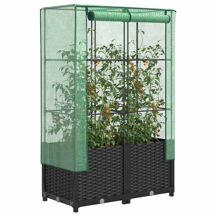 højbed med drivhusovertræk 80x40x138 cm rattan-look