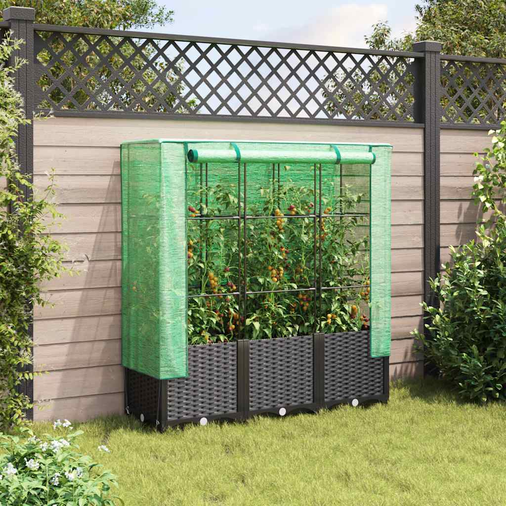 højbed med drivhusovertræk 120x40x138 cm rattan-look
