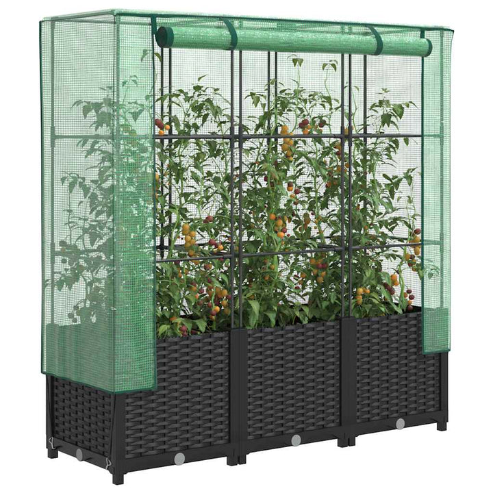højbed med drivhusovertræk 120x40x138 cm rattan-look