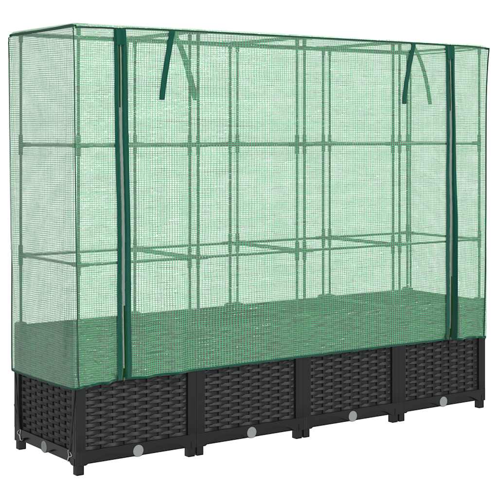 højbed med drivhusovertræk rattan-look 160x40x138 cm