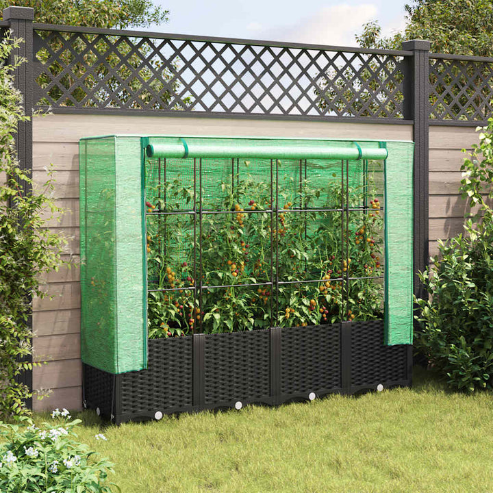højbed med drivhusovertræk rattan-look 160x40x138 cm
