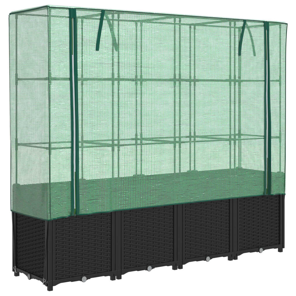 højbed med drivhusovertræk rattan-look 160x40x153 cm