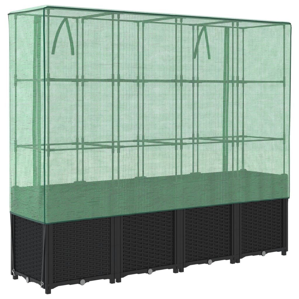 højbed med drivhusovertræk rattan-look 160x40x153 cm