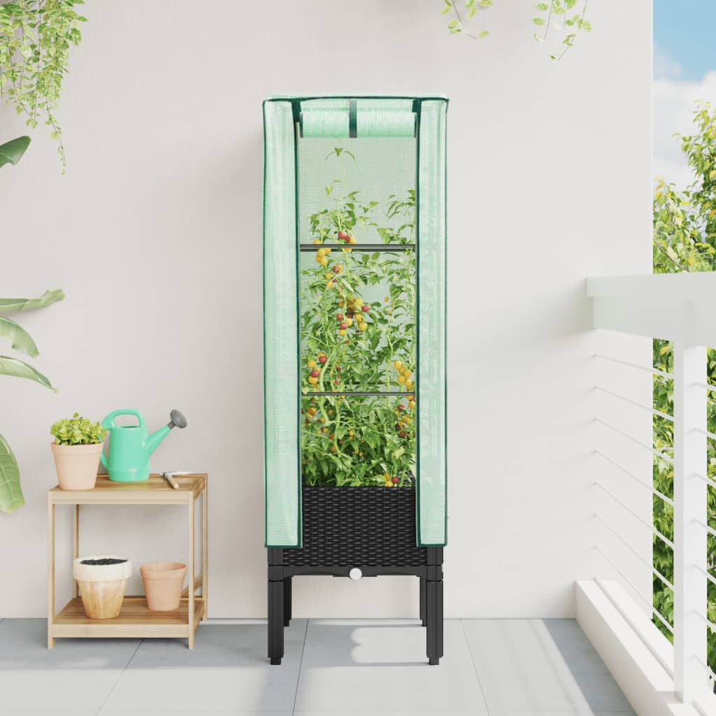 højbed med drivhusovertræk 40x40x140 cm rattan-look