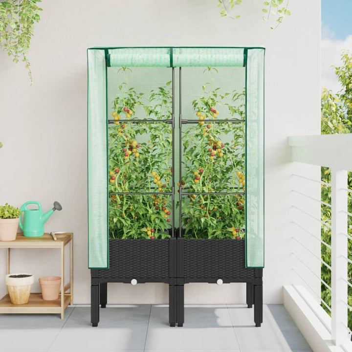 højbed med drivhusovertræk 80x40x140 cm rattan-look