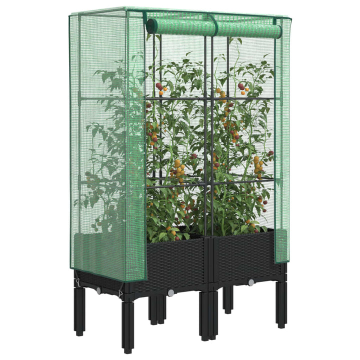 højbed med drivhusovertræk 80x40x140 cm rattan-look