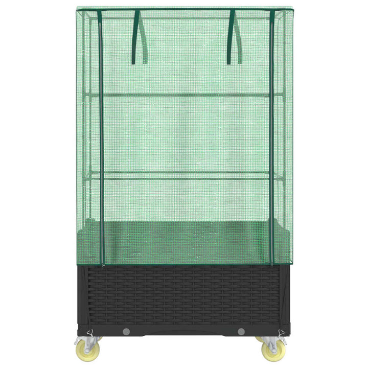 højbed med overtræk og hjul 80x50x182 cm rattan-look
