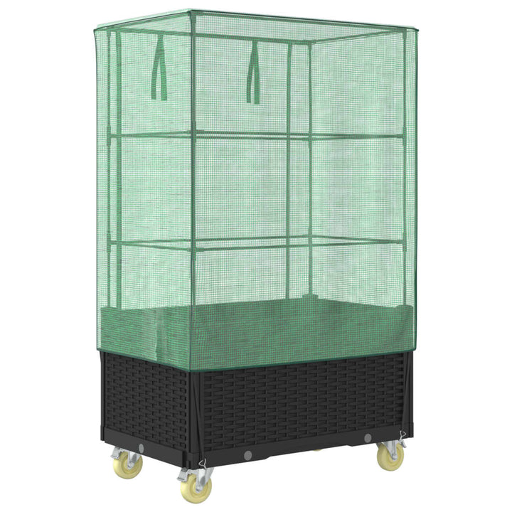 højbed med overtræk og hjul 80x50x182 cm rattan-look