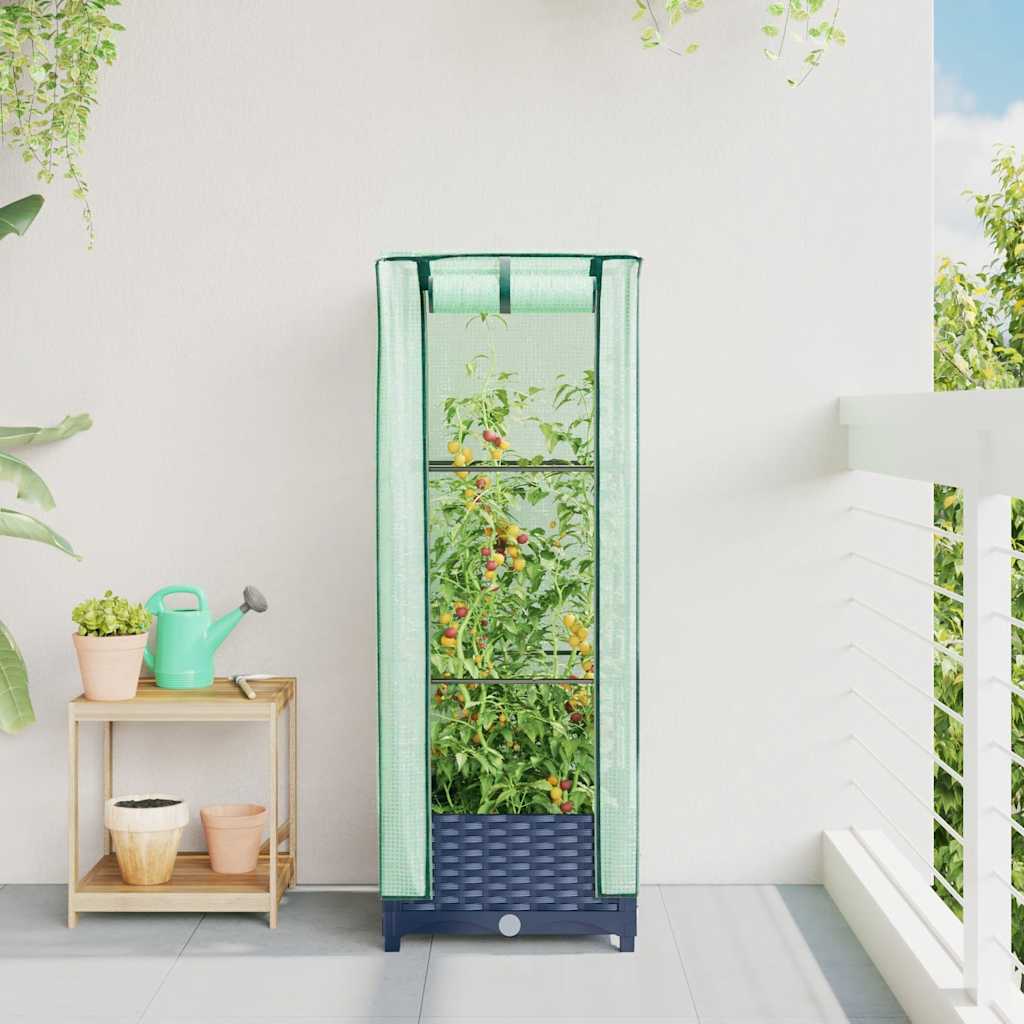 højbed med drivhusovertræk 40x40x123 cm rattan-look