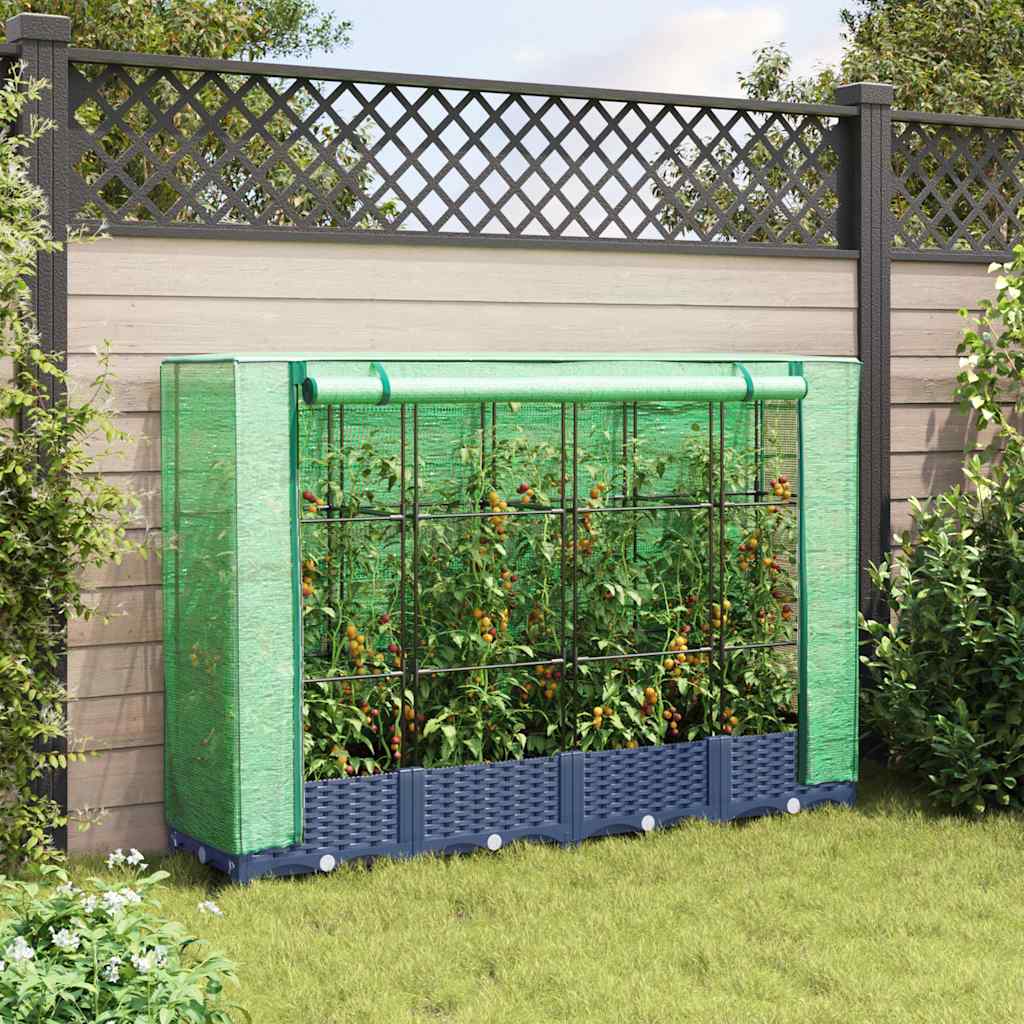højbed med drivhusovertræk rattan-look 160x40x123 cm