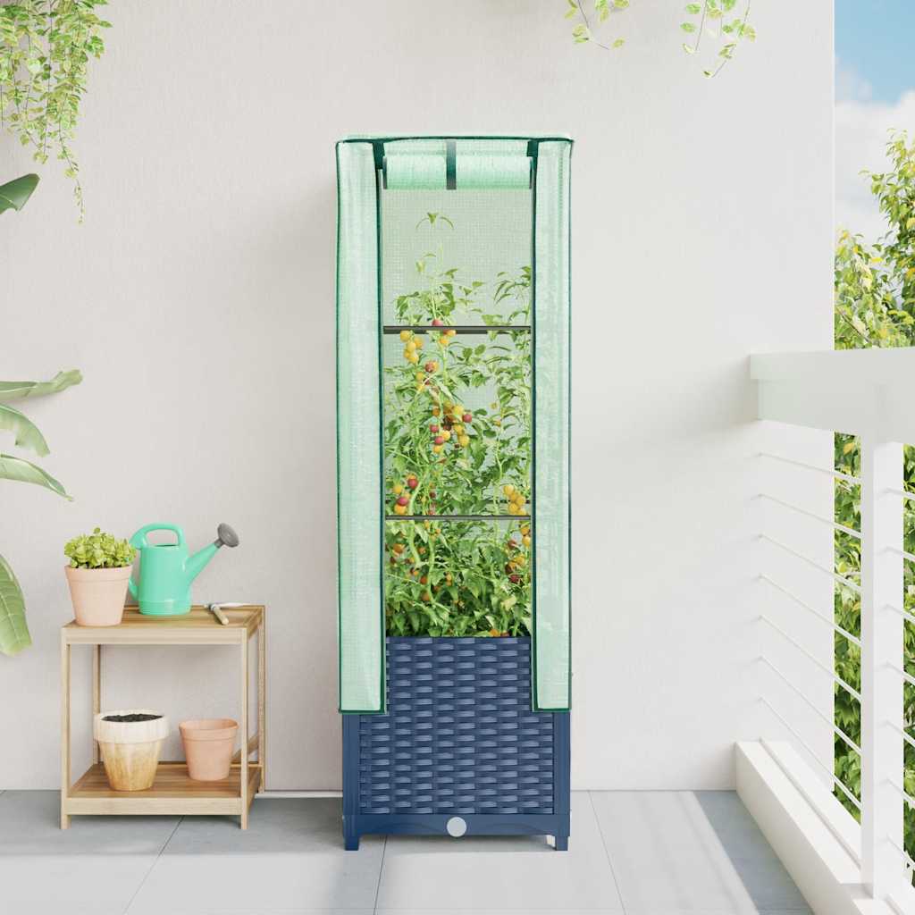 højbed med drivhusovertræk 40x40x139 cm rattan-look
