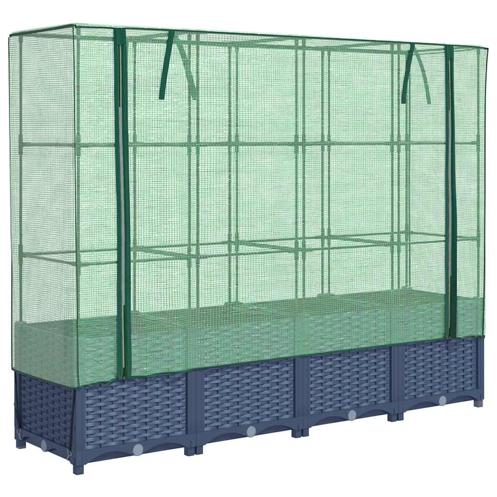 højbed med drivhusovertræk rattan-look 160x40x138 cm