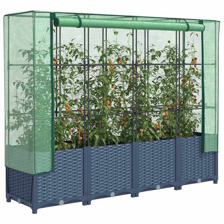 højbed med drivhusovertræk rattan-look 160x40x138 cm