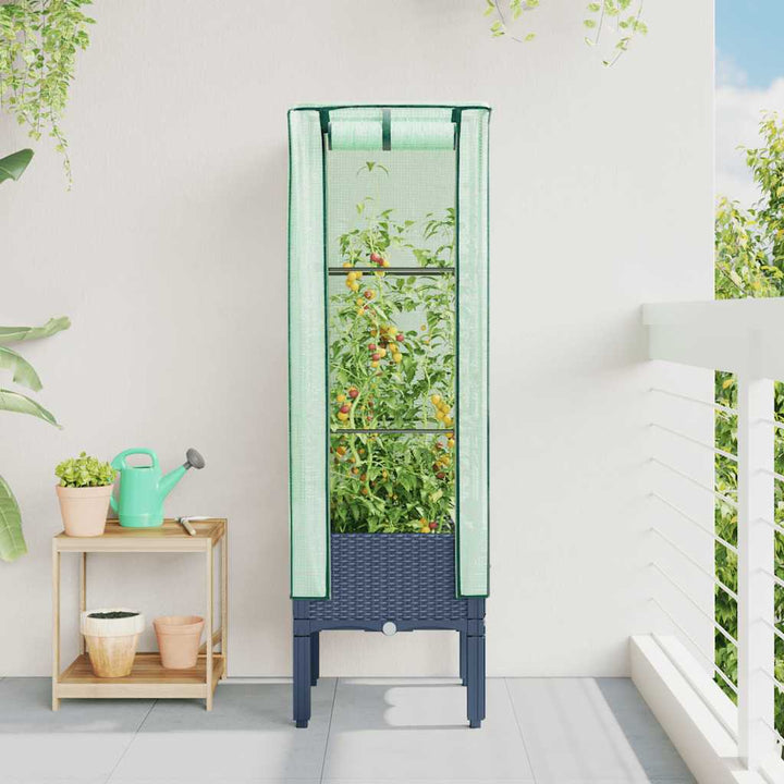 højbed med drivhusovertræk 40x40x140 cm rattan-look