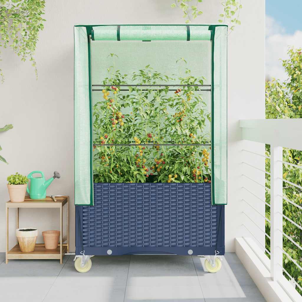 højbed med overtræk og hjul 80x50x182 cm rattan-look