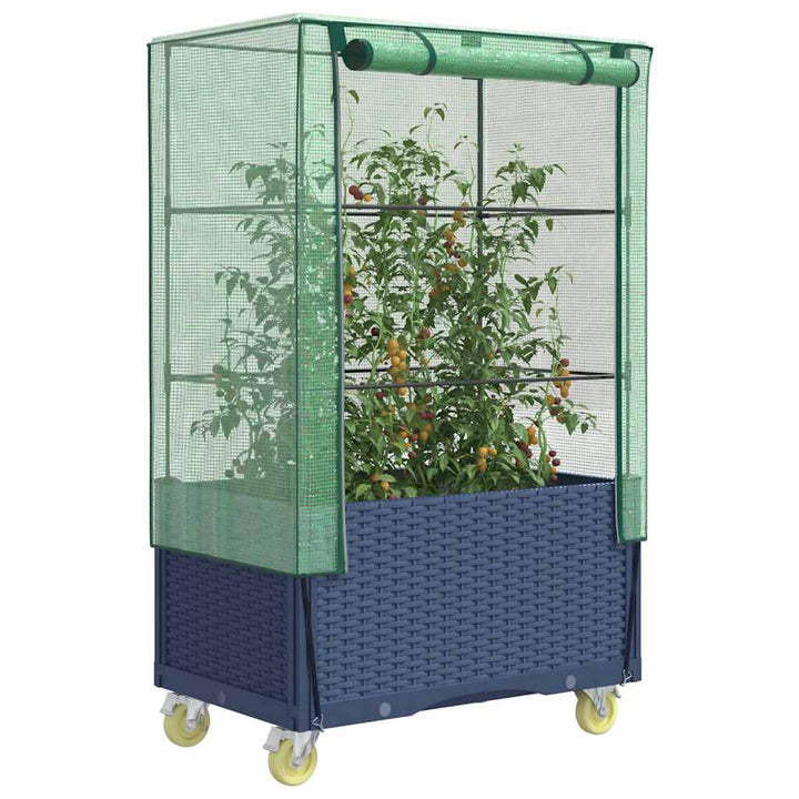 højbed med overtræk og hjul 80x50x182 cm rattan-look