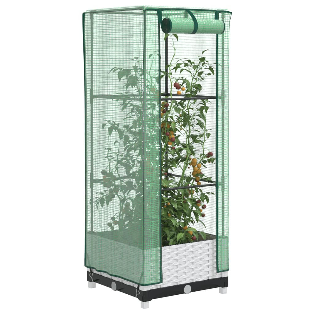højbed med drivhusovertræk 40x40x123 cm rattan-look