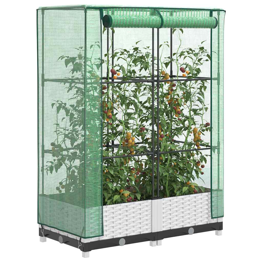 højbed med drivhusovertræk 80x40x123 cm rattan-look