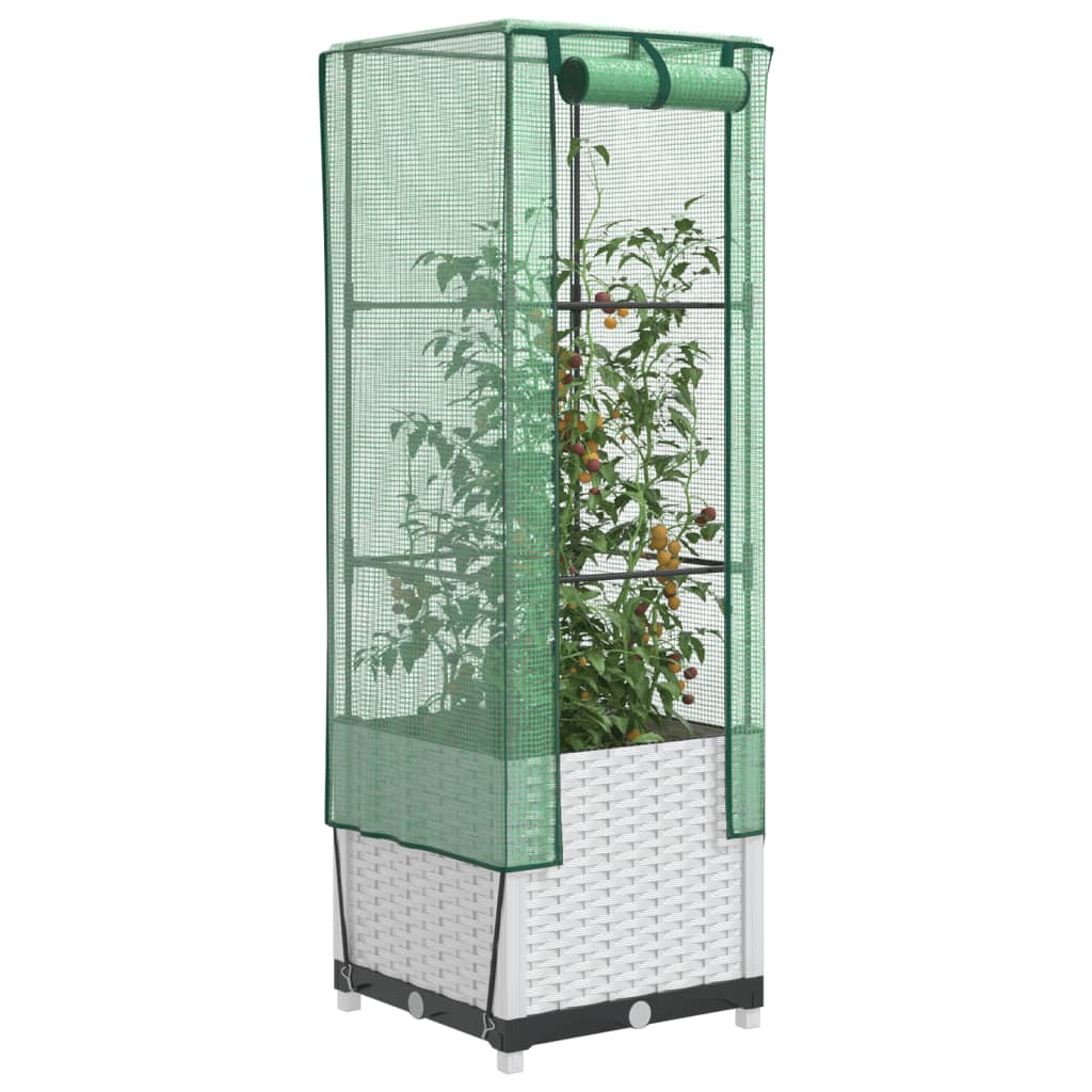højbed med drivhusovertræk 40x40x139 cm rattan-look