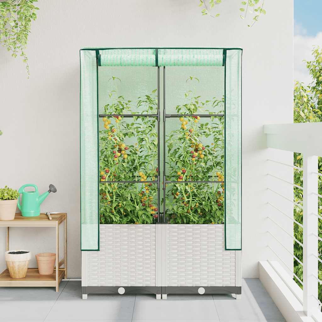 højbed med drivhusovertræk 80x40x138 cm rattan-look