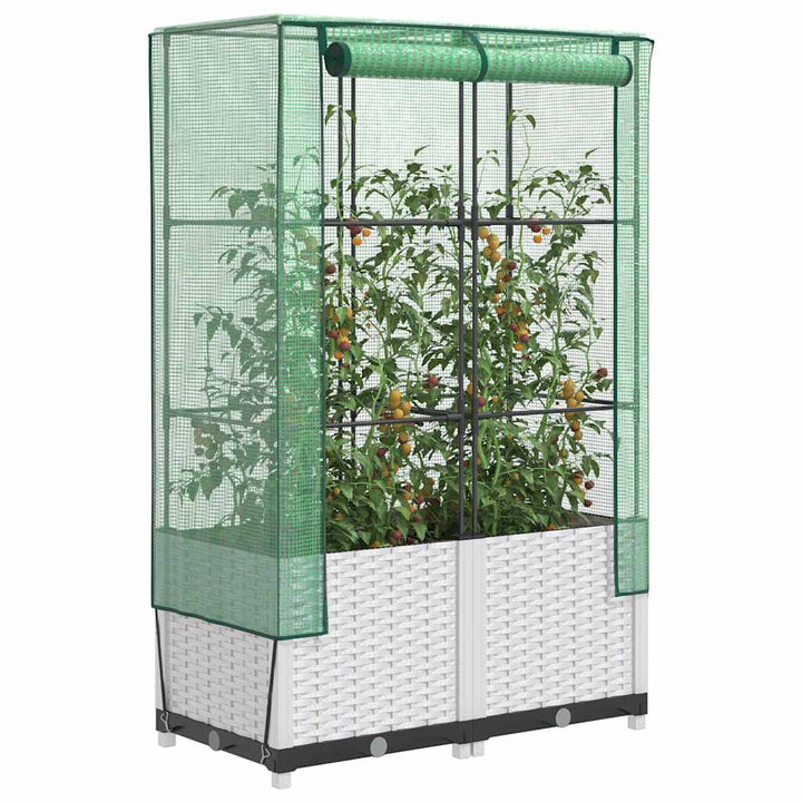højbed med drivhusovertræk 80x40x138 cm rattan-look