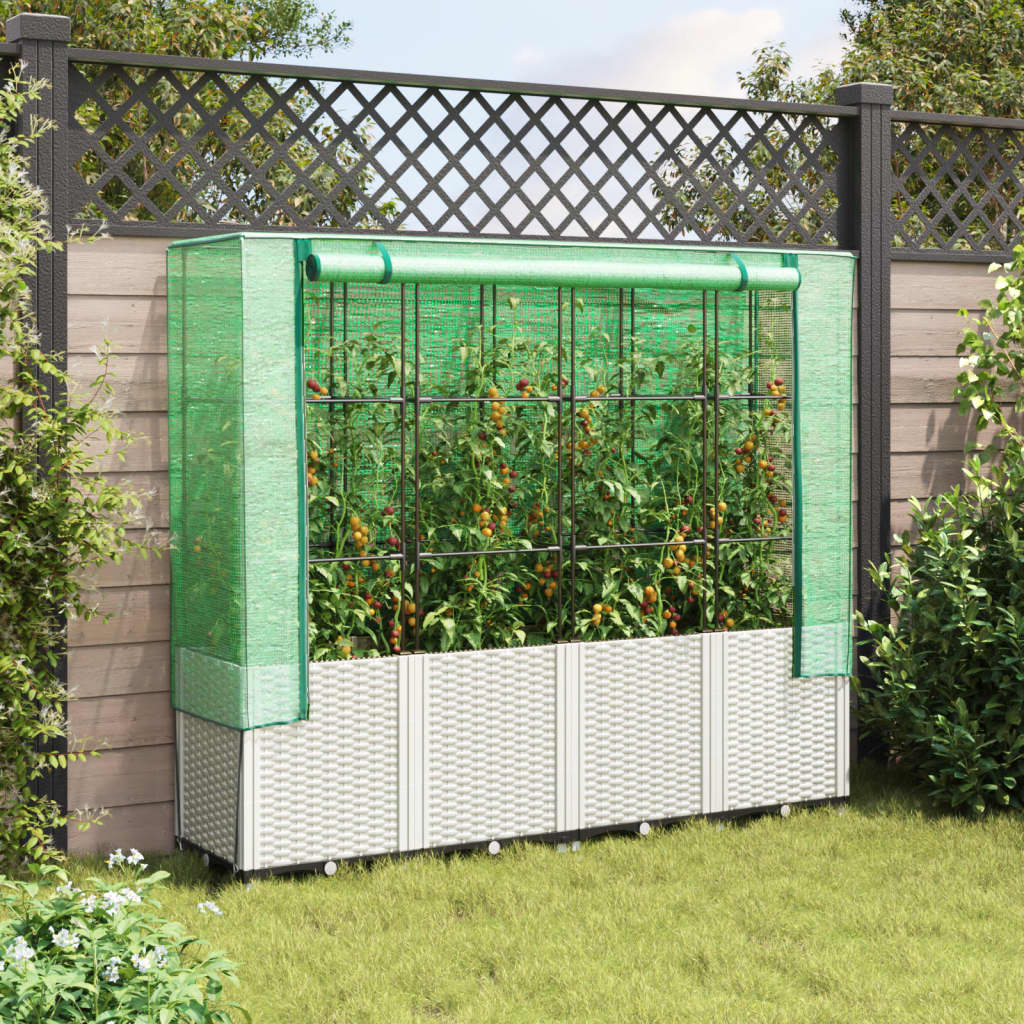 højbed med drivhusovertræk 160x40x153 cm rattan-look