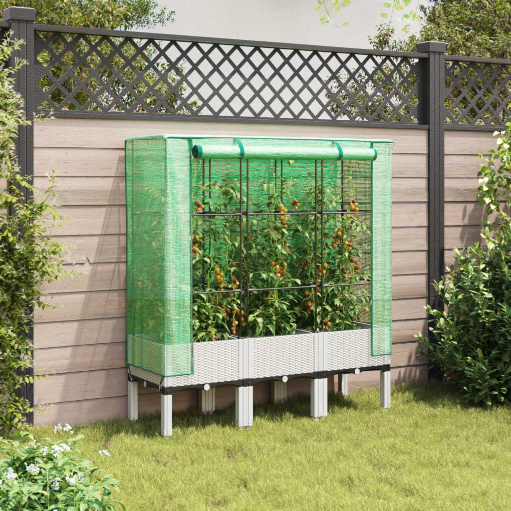 højbed med drivhusovertræk 120x40x140 cm rattan-look