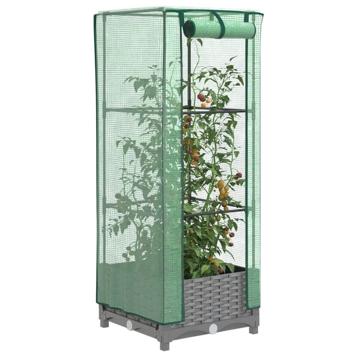 højbed med drivhusovertræk 40x40x123 cm rattan-look