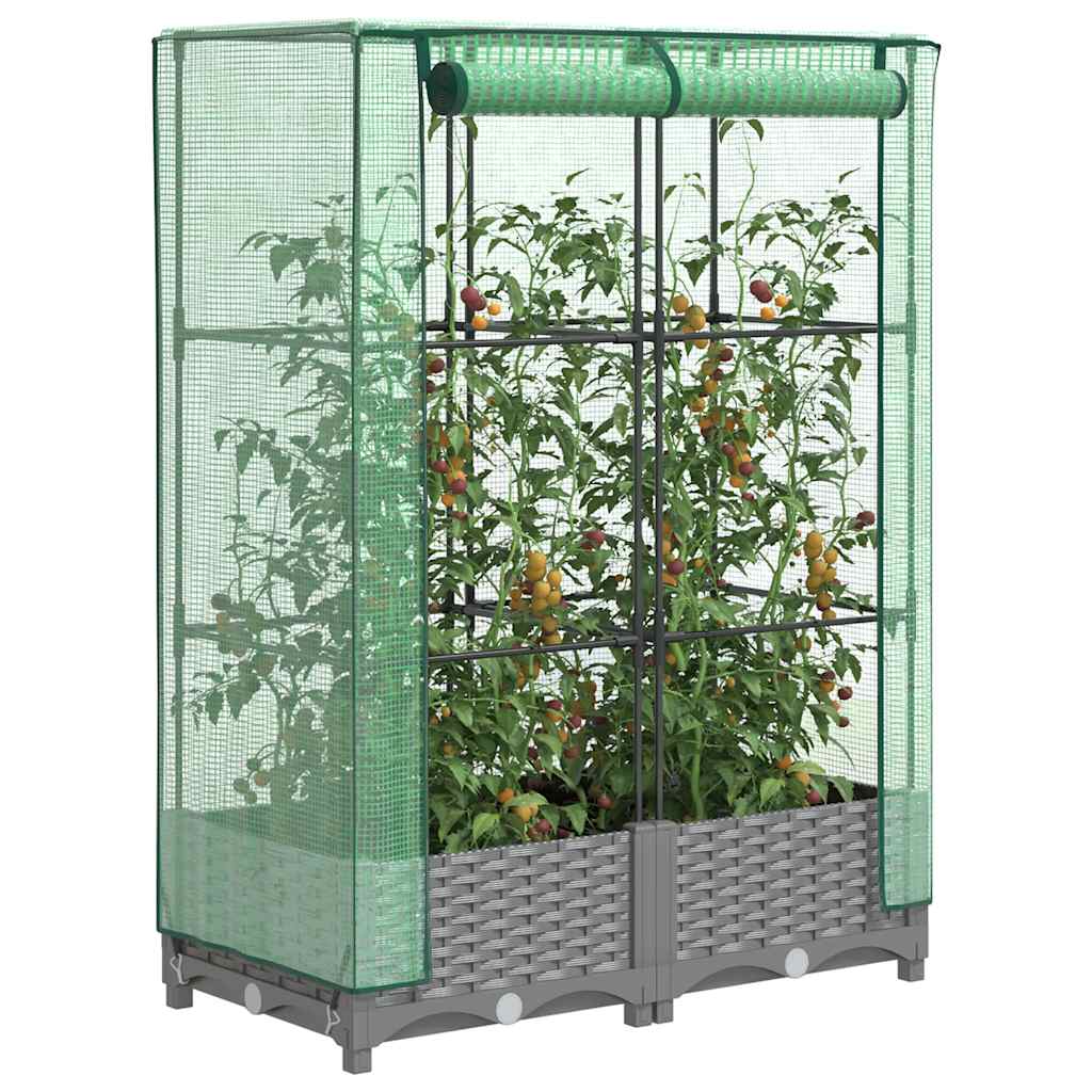 højbed med drivhusovertræk 80x40x123 cm rattan-look