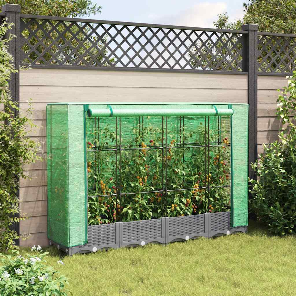 højbed med drivhusovertræk 160x40x123 cm rattan-look