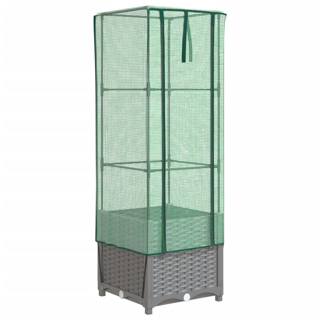 højbed med drivhusovertræk 40x40x139 cm rattan-look