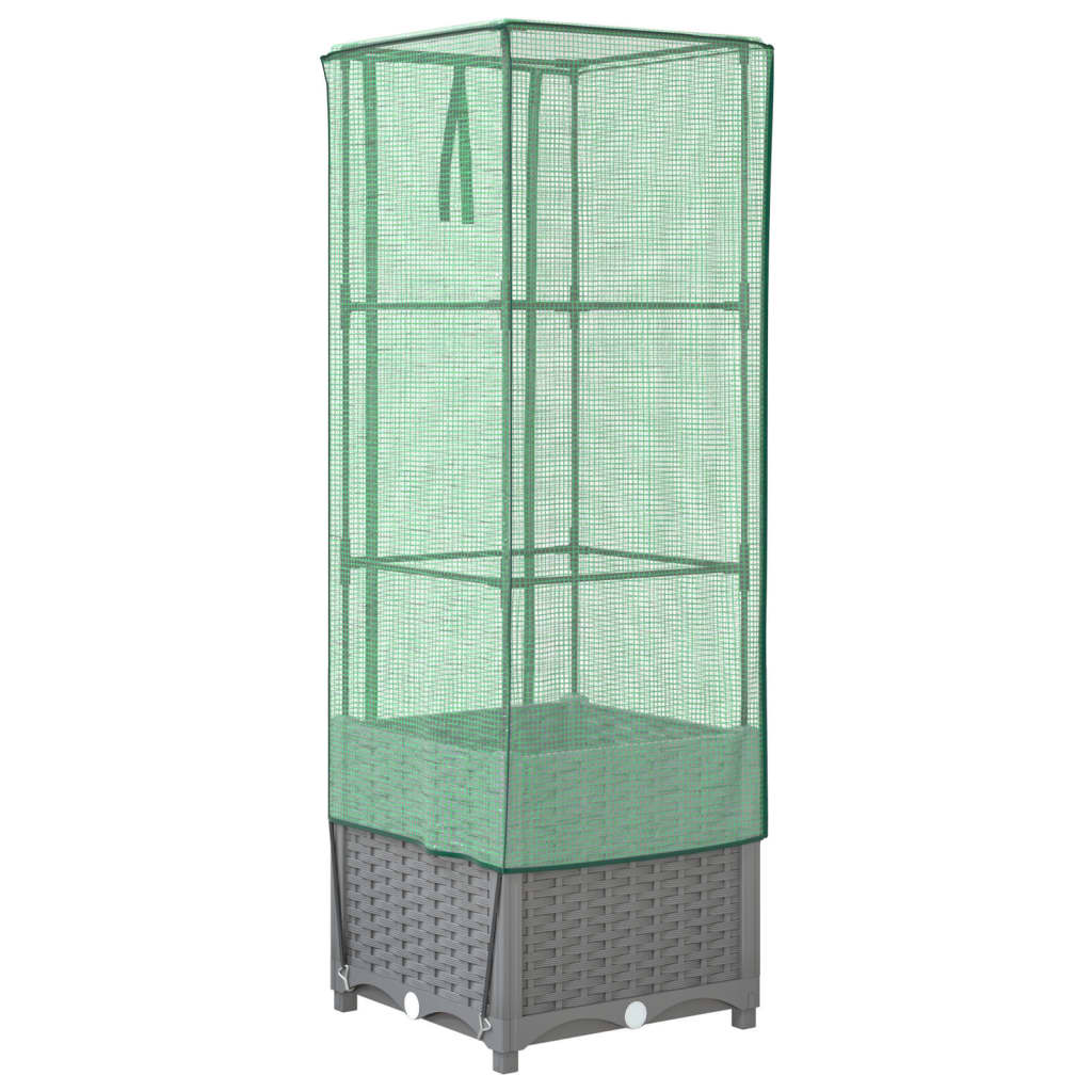 højbed med drivhusovertræk 40x40x139 cm rattan-look