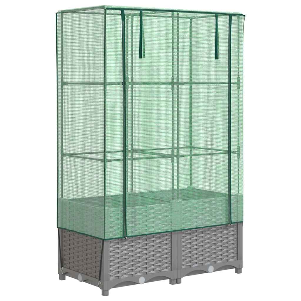 højbed med drivhusovertræk 80x40x138 cm rattan-look