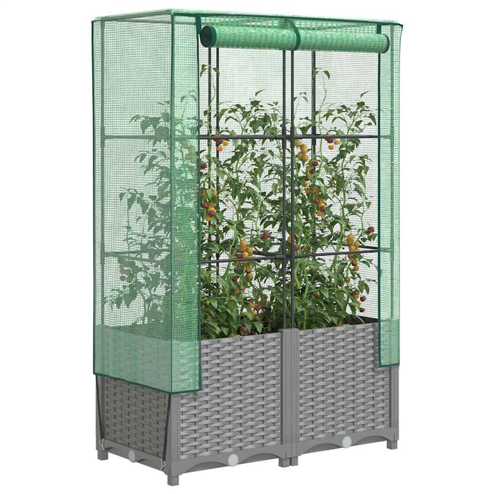 højbed med drivhusovertræk 80x40x138 cm rattan-look