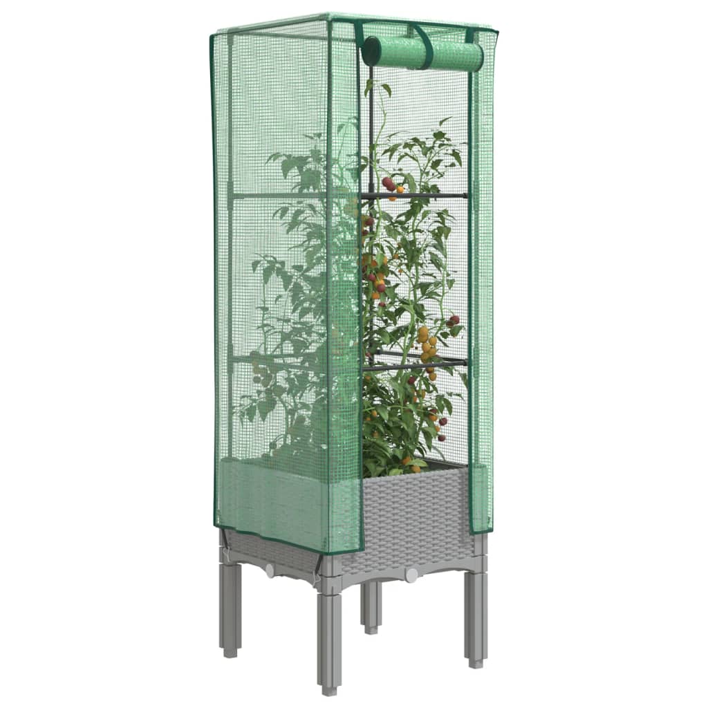 højbed med drivhusovertræk 40x40x140 cm rattan-look