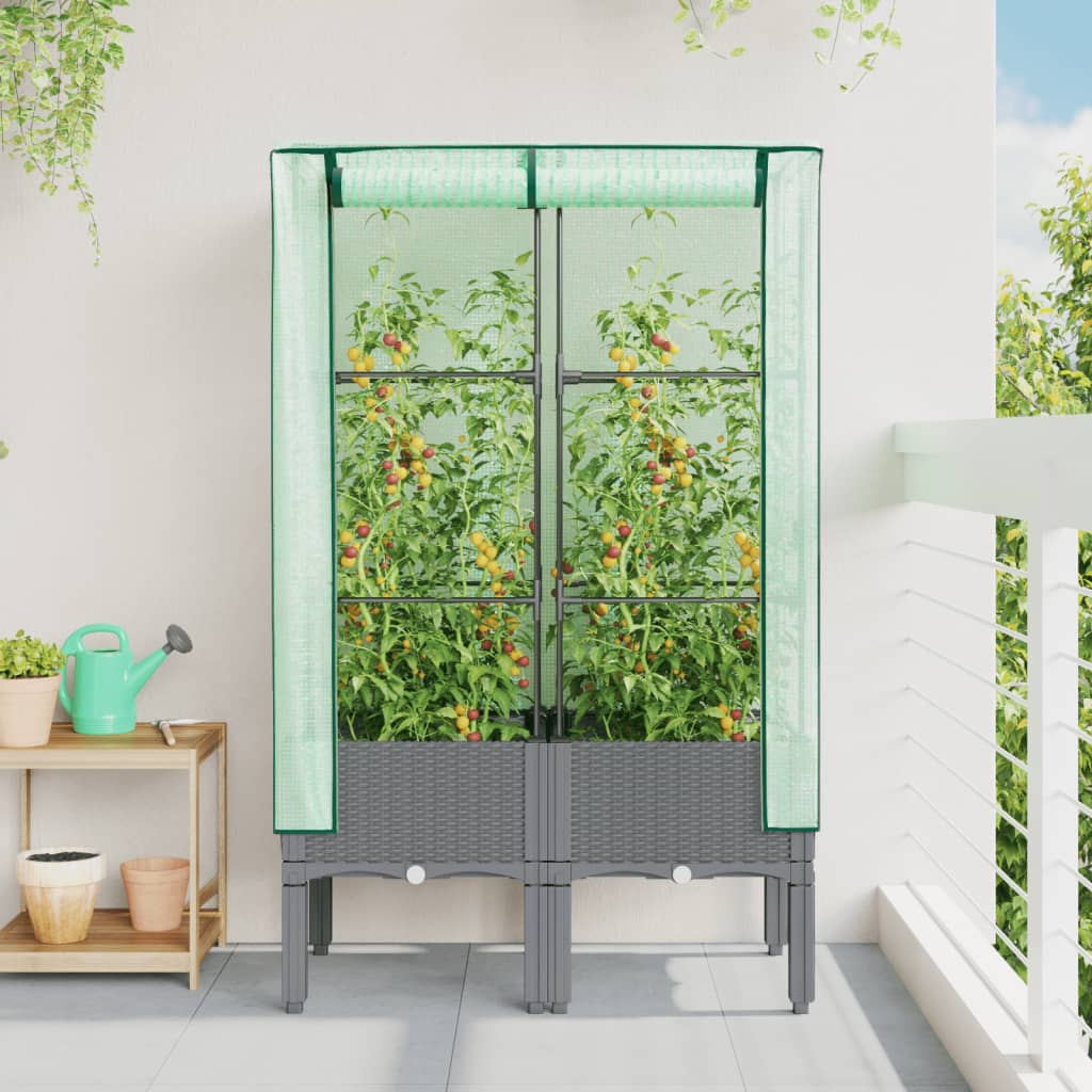 højbed med drivhusovertræk 80x40x140 cm rattan-look