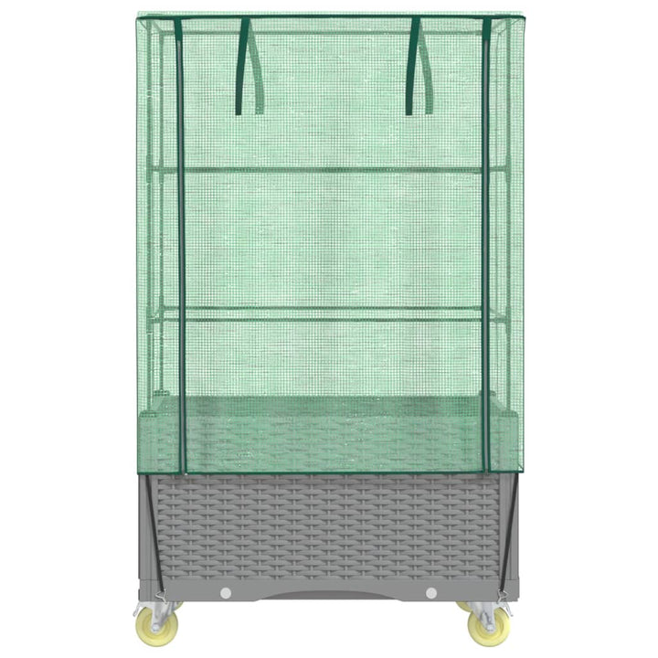 højbed med overtræk og hjul 80x50x182 cm rattan-look