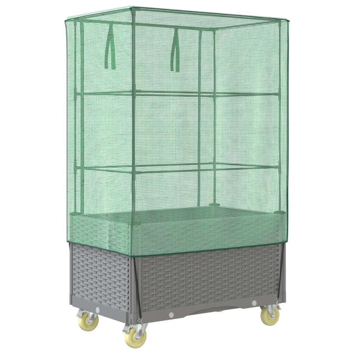 højbed med overtræk og hjul 80x50x182 cm rattan-look