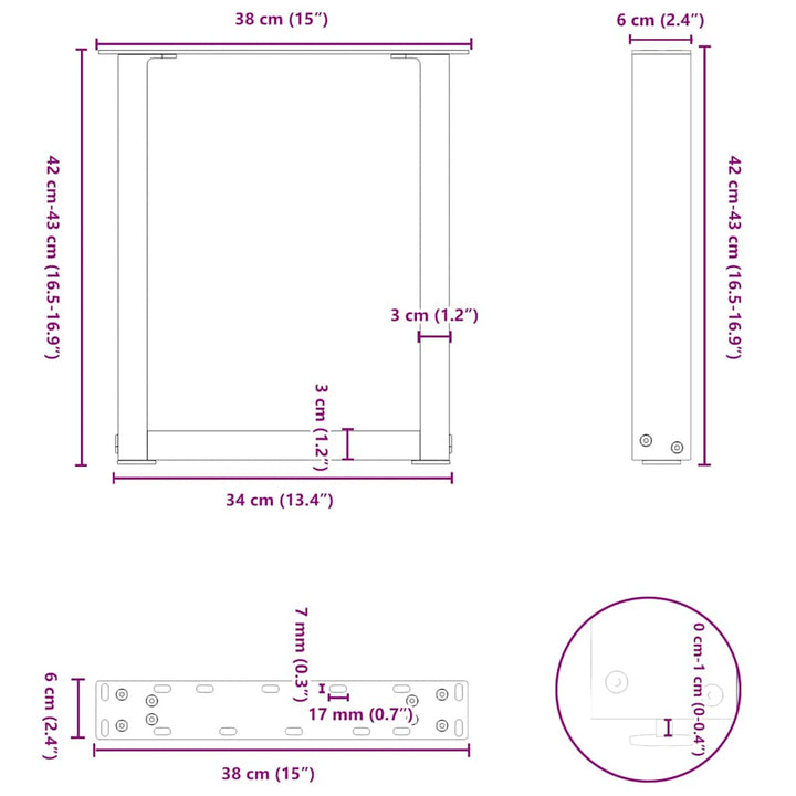 sofabordsben U-formet 2 stk. sort 38 x (42-43) cm stål