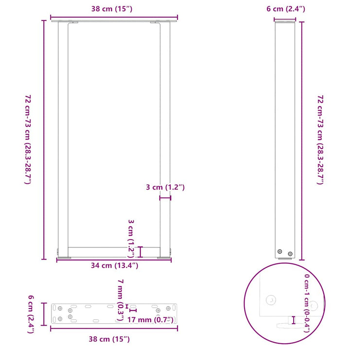konsolbordben U-formet 2 stk. hvid 38 x (72-73) cm stål