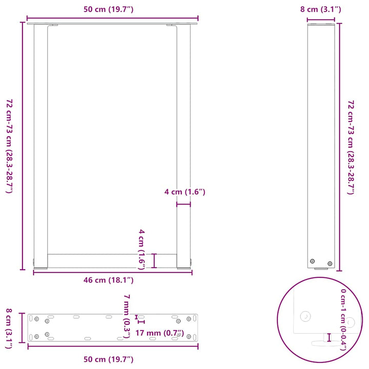 spisebordsben U-formet 2 stk. hvid 50x(72-73) cm stål