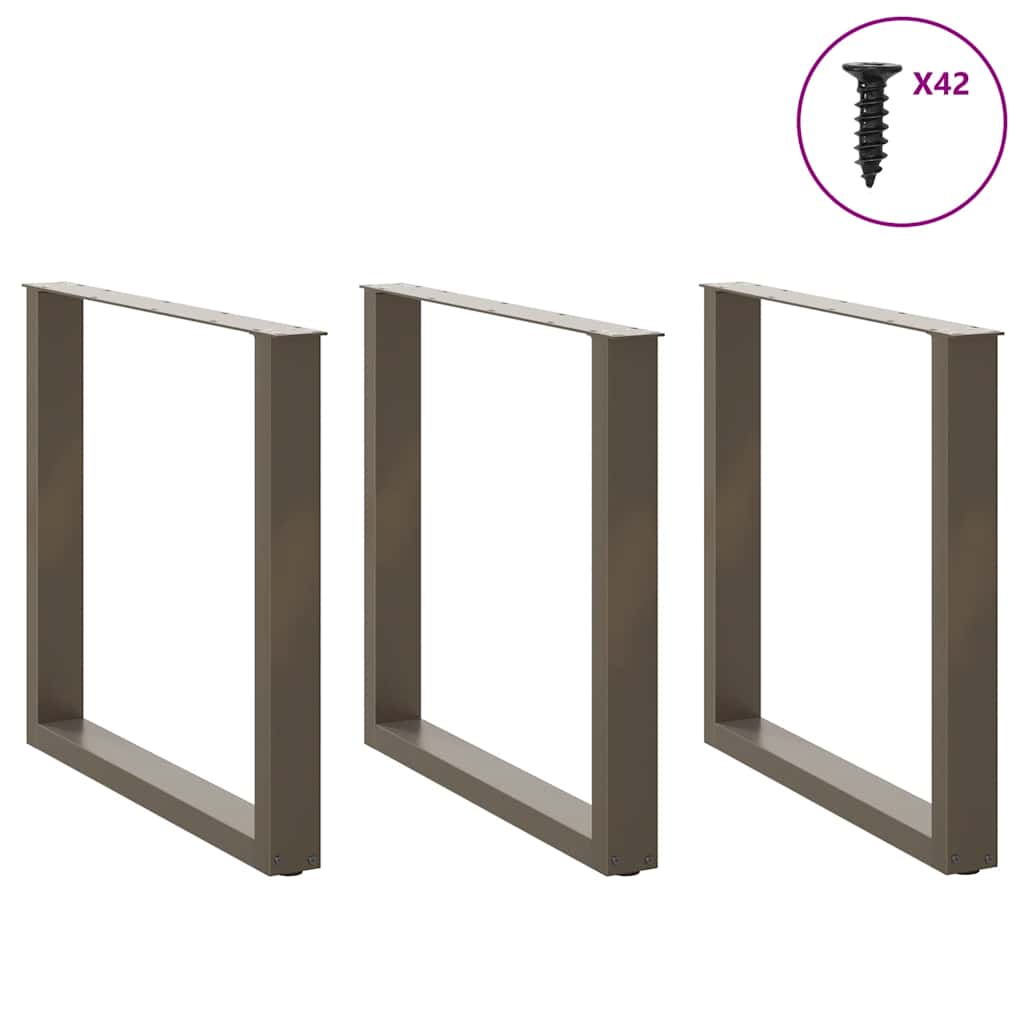 spisebordsben U-formet 3 stk. naturstål 80x(72-73) cm stål