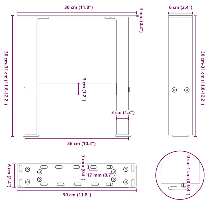 sofabordsben hvide 2 stk. 30x(30-31) cm stål