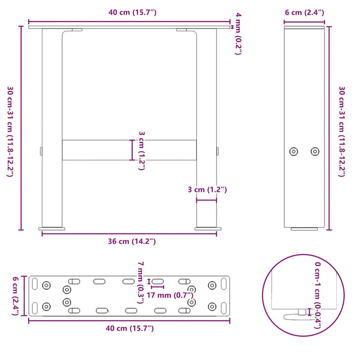 sofabordsben sort 2 stk. 40x(30-31) cm stål