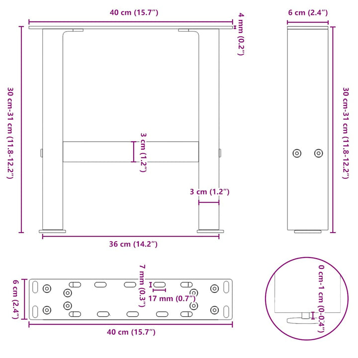 sofabordsben hvide 2 stk. 40x(30-31) cm stål