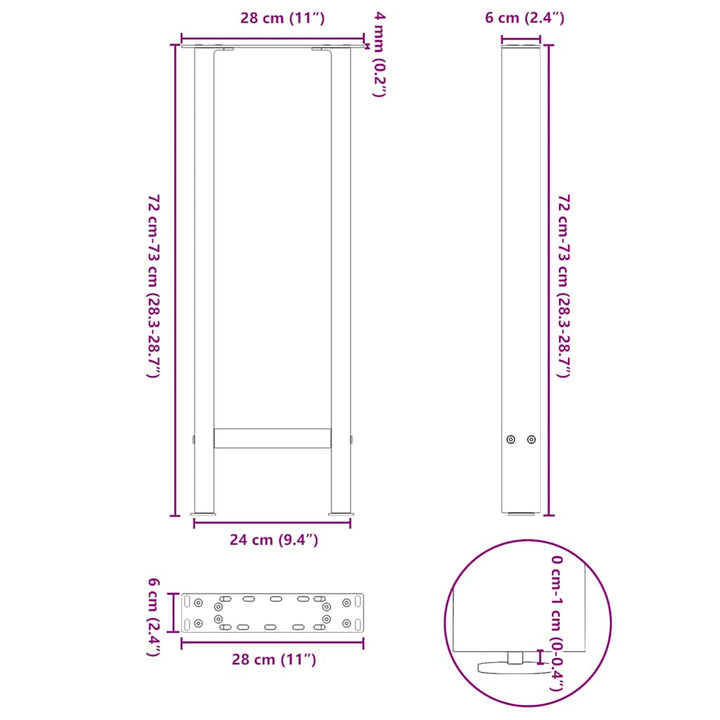 konsolbordben sort 2 stk. 28 x (72-73) cm stål