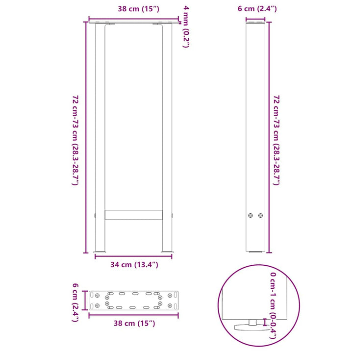 konsolbordben sort 2 stk. 38 x (72-73) cm stål