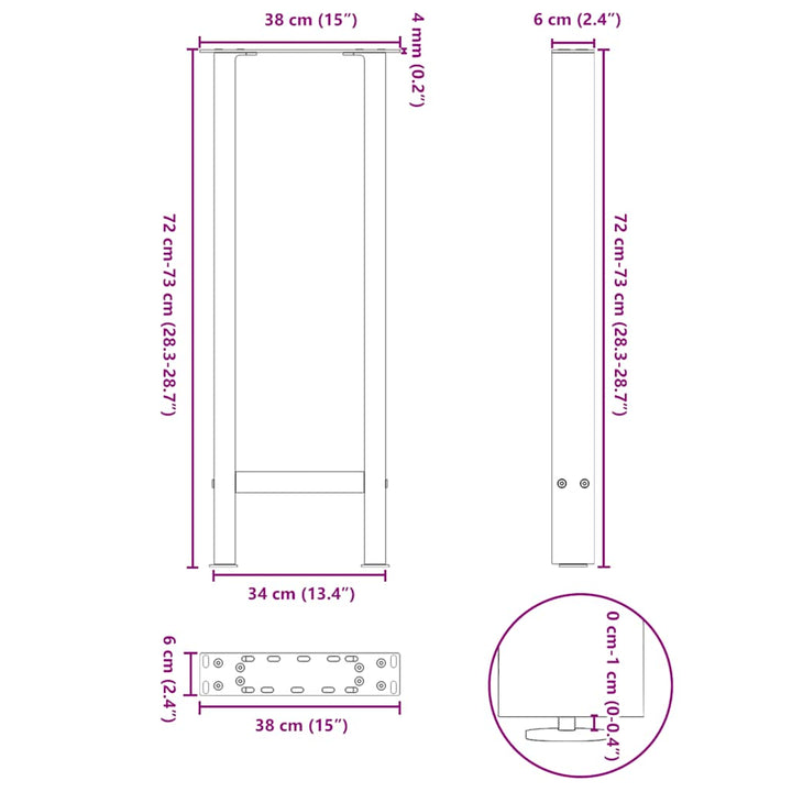 konsolbordben naturstål 2 stk. 38 x (72-73) cm stål